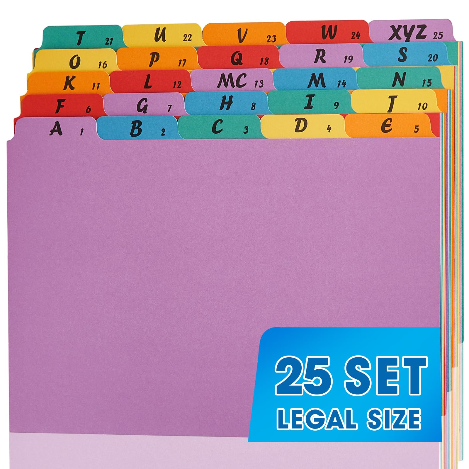 Photo 1 of 1 Set A-Z Alphabetic and Number Top Label Files, Legal Size, 25 Sheets File Dividers 1/5 Cut Label File Cabinet Dividers Desk Organizer for Office, Home and School (Rainbow)