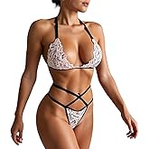 CZRHGG Lingerie Sets for Women Sexy, Bra and Panty Lace Lingerie 2 Piece Set Floral Mesh Teddy Lingerie White Onesize 2-8