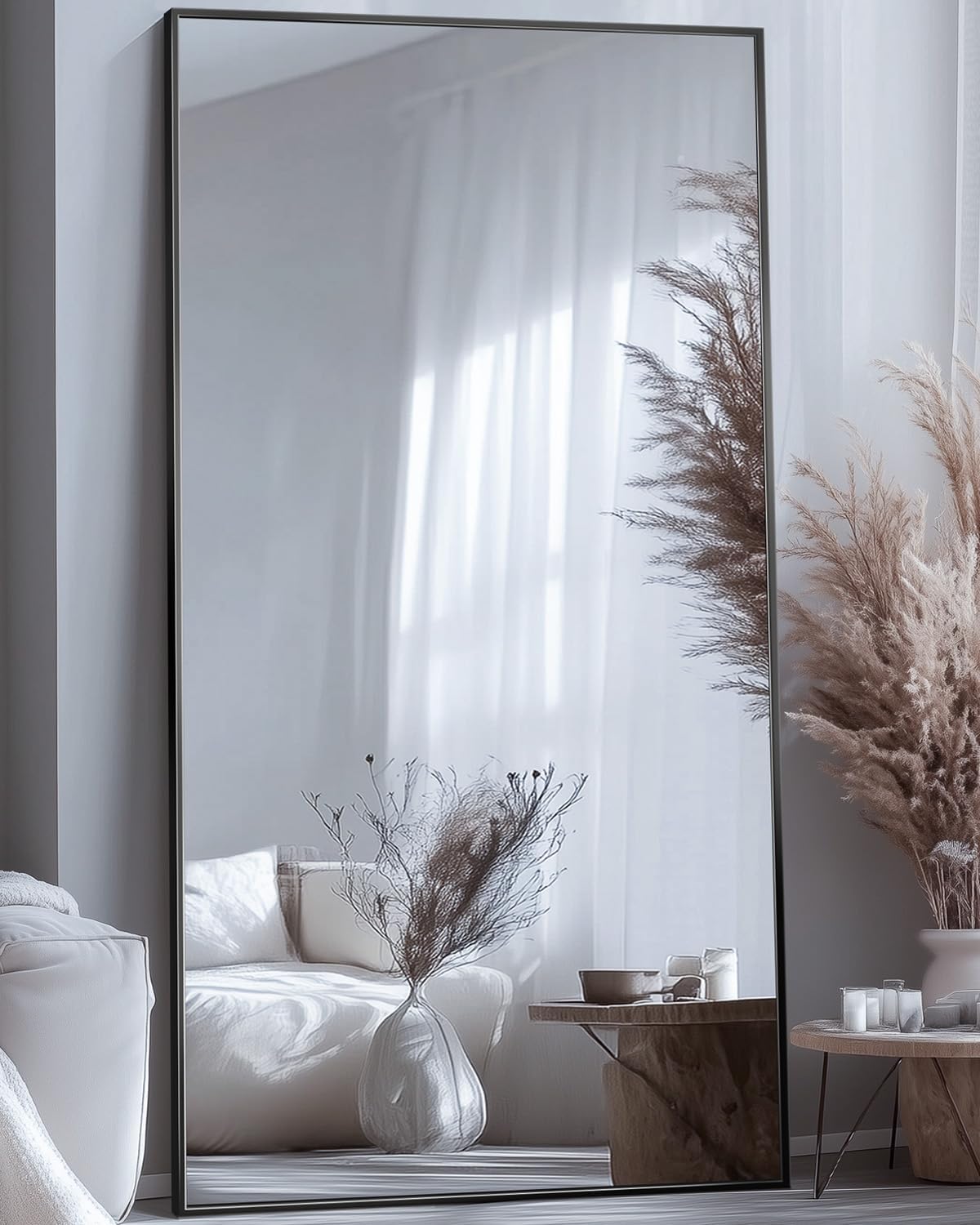 Antok Full Length Mirror, 46"x90" Floor Mirror with Stand, Hanging Mounted Mirrors for Bedroom, Living Room, Cloakroom, Dining Room, Black, Rect Image