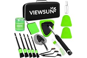 Viewsun Green Windshield Cleaner Tool, 17Pcs Car Interior Cleaning Kit, Detailing Kit Interior Cleaner, Car Detailing Brushes, Cleaning Gel, Inside Cleaning Accessories for Trucks, SUVs, RVs Window