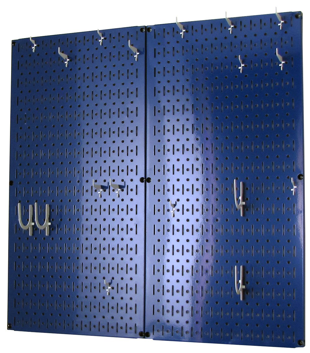 Wall Control Kitchen Pegboard Organizer Pots and Pans Pegboard Pack Storage and Organization Kit with Blue Pegboard and White Accessories