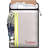 ROLOWAY Fireproof Document Bag (15 x 11 inch) with 2 Pockets, Fire Safe Envelope Bag for Cash, Legal Documents (Silver)