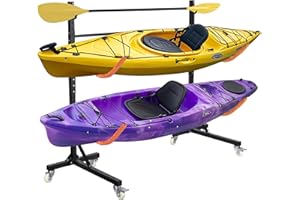 Neorexon Freestanding Kayak Storage Rack 2 Kayaks/4 Kayaks, Kayak Racks for Outdoor Storage with Movable Wheels, Kayak Stand Heavy Duty Storage Wide Adjustable for Kayak, Canoe, SUP and Surfboard