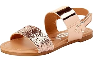 bebe Girls Sandals - Big girl and Toddler Girl Sandals with Durable Leather and Glitter Straps, Summer Dress Shoes for Girls