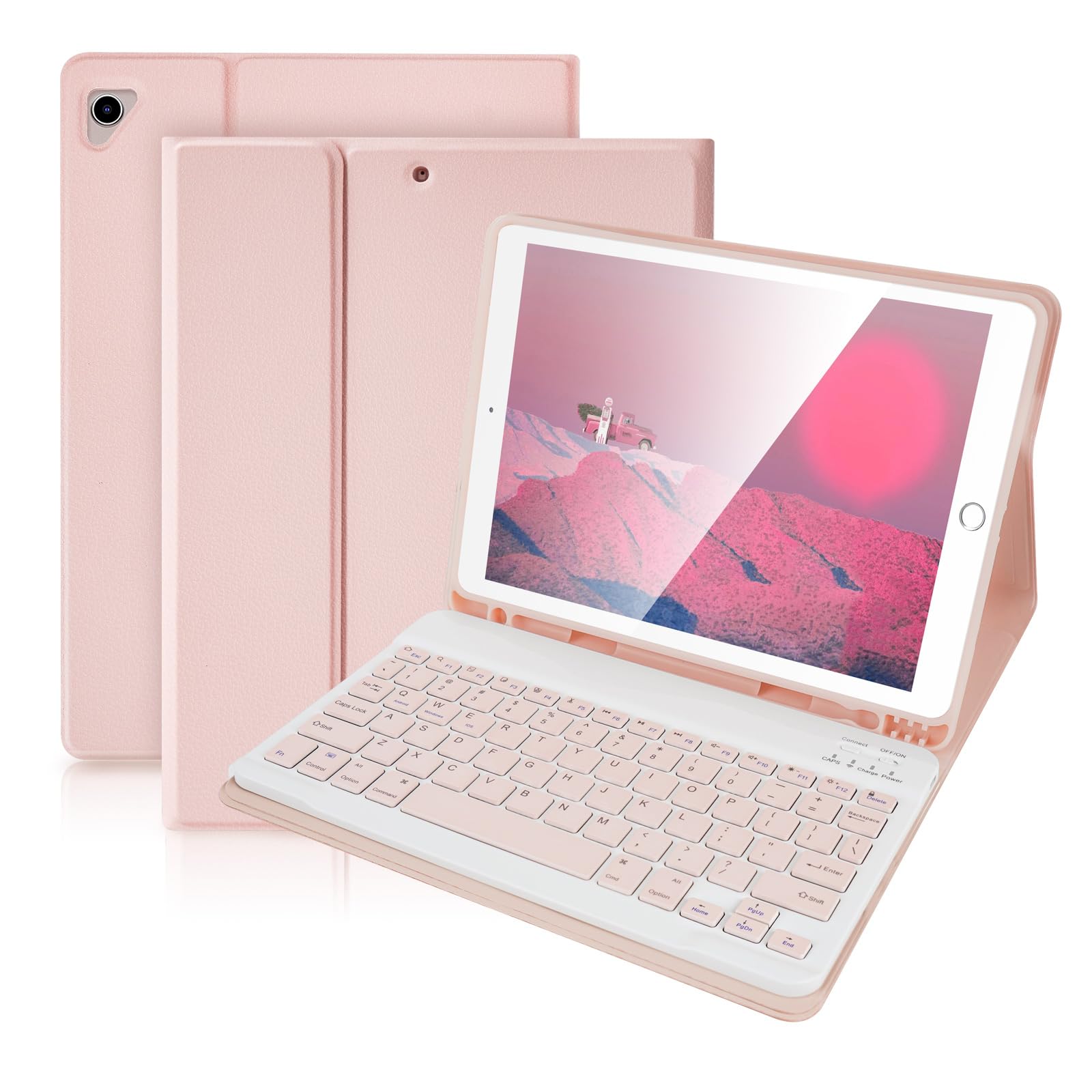 SOPPY Bluetooth Keyboard Case for iPad 6th Gen 2018/5th Gen 2017, iPad Pro 9.7, iPad Air 1-2, Detachable Wireless Keyboard with Pencil Holder, Slim Protective Cover, USB-C Rechargeable - Pink