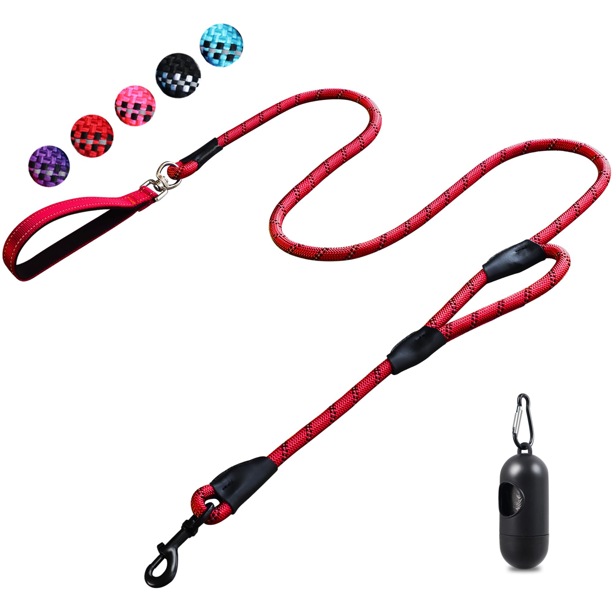 6FT Strong Dog Lead with Comfortable Padded Handle and Highly Reflective Threads for Small, Medium and Large Dogs (6-FT,red)
