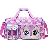 Oruiji Kids Duffle Bag for Girls - Travel, Dance, Gym, Weekender, Overnight Bag with Shoe Compartment - Purple Fox - 20"x11"x8.2" - Polyester - 1 Count