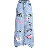 Floerns Girl's Heart Print Cute Ripped Baggy Jeans Straight Wide Leg Streetwear Denim Pants