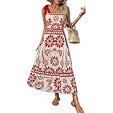 antmove Women's Floral Print Maxi Dress - Adjustable Tie-Shoulder, Lightweight Beach & Summer