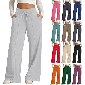 HswsEJ Wide Leg Sweatpants Women Baggy Comfy Double Waisted Sweatpants | Tall Gym Sweatpants, Workout Athletic Pants, Drawstr