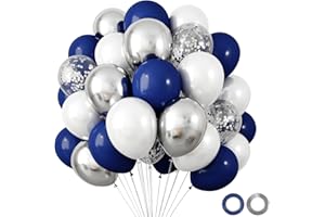 RUBFAC 120pcs Navy Blue Silver Balloons Kit, Navy Blue White Silver and Confetti Party Balloons for Birthday Wedding Graduation Party Decorations