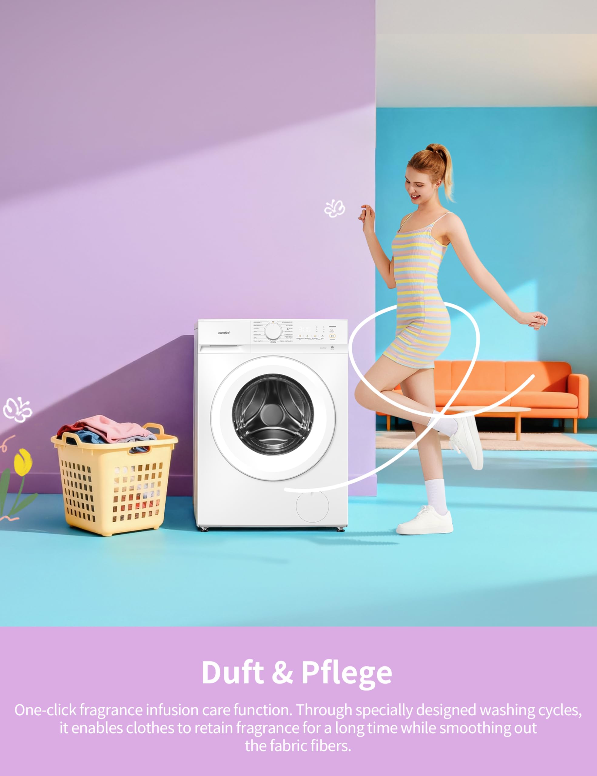 Comfee Waschmaschine 8kg, Washing machine mit Tierhaar-Programm & Dampffunktion,16 Programme,Energy Efficiency Class A-10%,Nachlegefunktion, Leise & Energiesparend, CF08EWP05W, Weiß 6