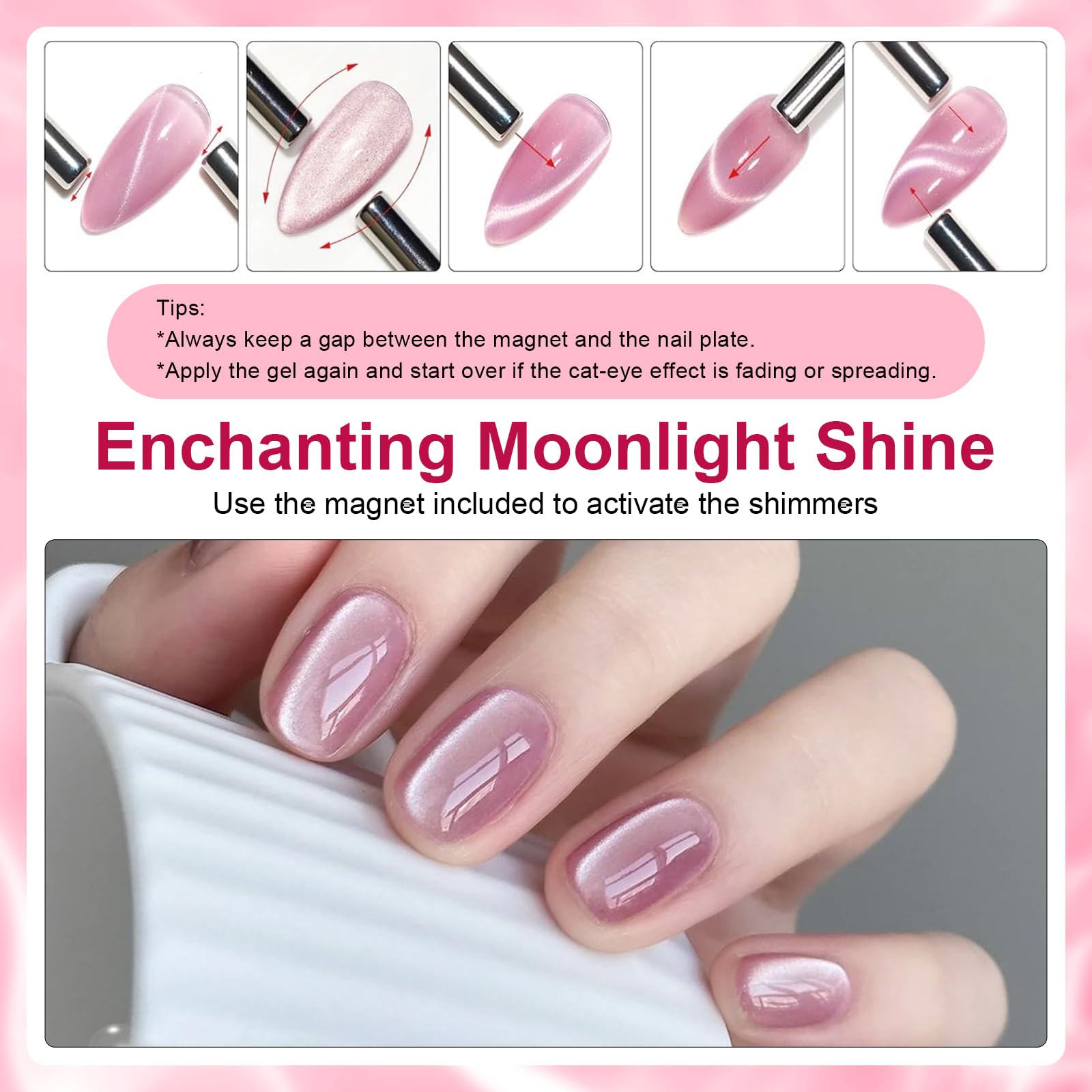 TWOEIGHT Jelly Magnetic Cat Eye Gel Nail Polish Set 8ml*6 with 1Magnets Silver Rose Gold Pink Red Purple Nail Salon DIY at Home Sparkle Stunning Gel Polish Gift for Women - Image 5
