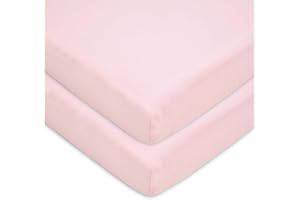 American Baby Company 2 Pack 100% Natural Cotton Fitted Pack and Play Sheets 39" x 27" - Soft & Breathable Pack N Play Sheets for Playard & Mini Crib Mattress, Pink, for Boys & Girls