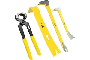 KJE 4-Piece Pry Bar Set - 12" & 8" Dual-Claw Bars, 10" Flat Bar, 8" Nail Puller - Durable Demolition & Woodworking Tools for Prying, Nail Removal, Scraping