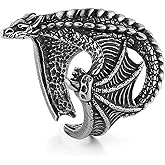 HZMAN Dragon Ring for Men Biker Stainless Steel Retro Gothic Punk Flying Dragon Rings Halloween Party Jewelry Gift