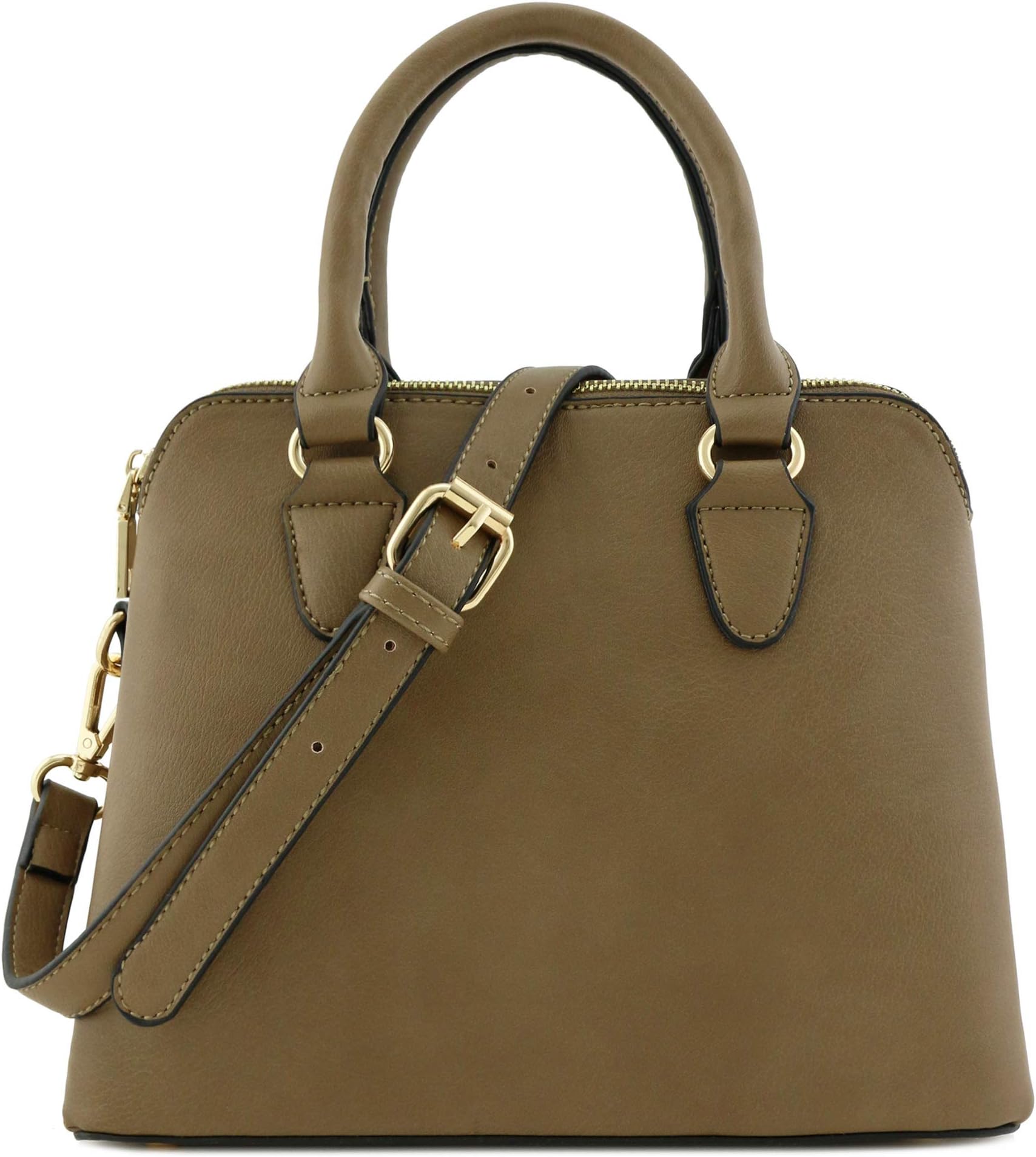 Classic Double Zip Top Handle Dome Satchel Bag
