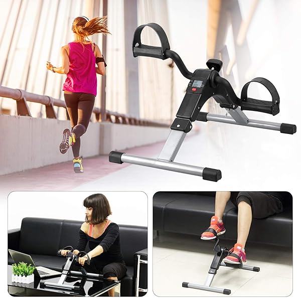 FOLDING PEDAL EXERCISER, MINI EXERCISE BIKE UNDER DESK BIKE FOOT PEDAL EXERCISER, FOOT HAND CYCLE PORTABLE PEDDLER MACHINE BICYCLE EXERCISER ARM LEG EXERCISER WHILE SITTING (SILVER)