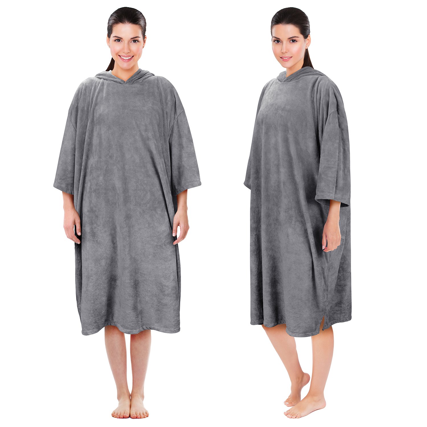 Tirrinia Unisex Surf Beach Wetsuit Changing Towel Robe with Hood for Surfer Swimmer Outdoor Grey