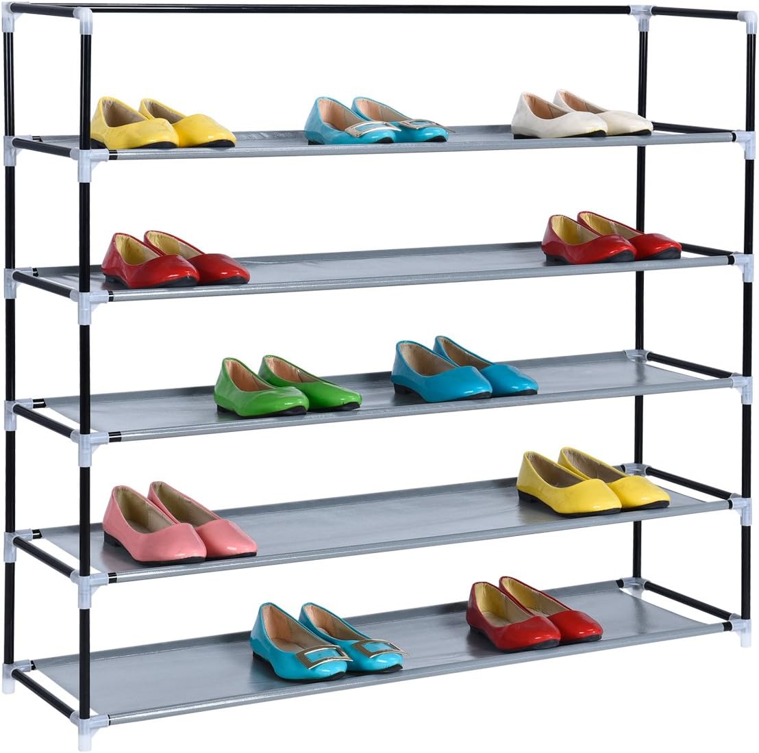HAPPIFE 5-Tier Shoe Rack Space Saving Organizer Storage Bench - Holds 30 Pairs - Organize Your Closet Cabinet or Entryway - Easy to Assemble Stackable Organizer