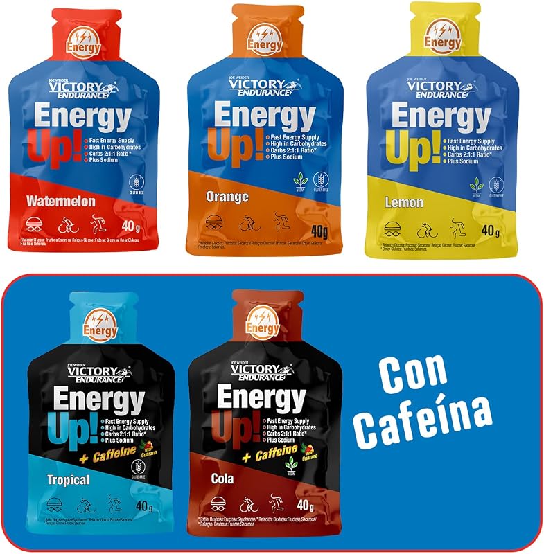 Energy Up Gel Cafeína Sabor a Limão com Sódio Plus, Immediate Energy, 40 G, Pack de 24