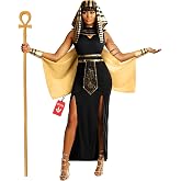 Morph, Cleopatra Costume, Egyptian Goddess, Halloween Costumes for Women | Egyptian Dress, Neck Piece, Headdress, Cuffs, Cape &amp; Staff All Included; Perfect for Halloween as Complete Cleopatra Outfit