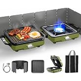 ODSD 2 Burner Camping Stove with Windshield, 20000 BTU Propane Camp Stove, Portable Folding Gas Stove, Camping Essentials Gear Includes Frying Pan, Coffee Stand &amp; Carry Bag, Green