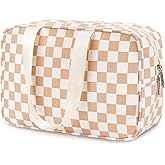 Narwey Large Makeup Bag Women Checkered Cosmetic Bag Travel Toiletry Bag Toiletries Bag Makeup Make up bag with Handle Medicine Bag for Girls (Light Checkerboard, Large)