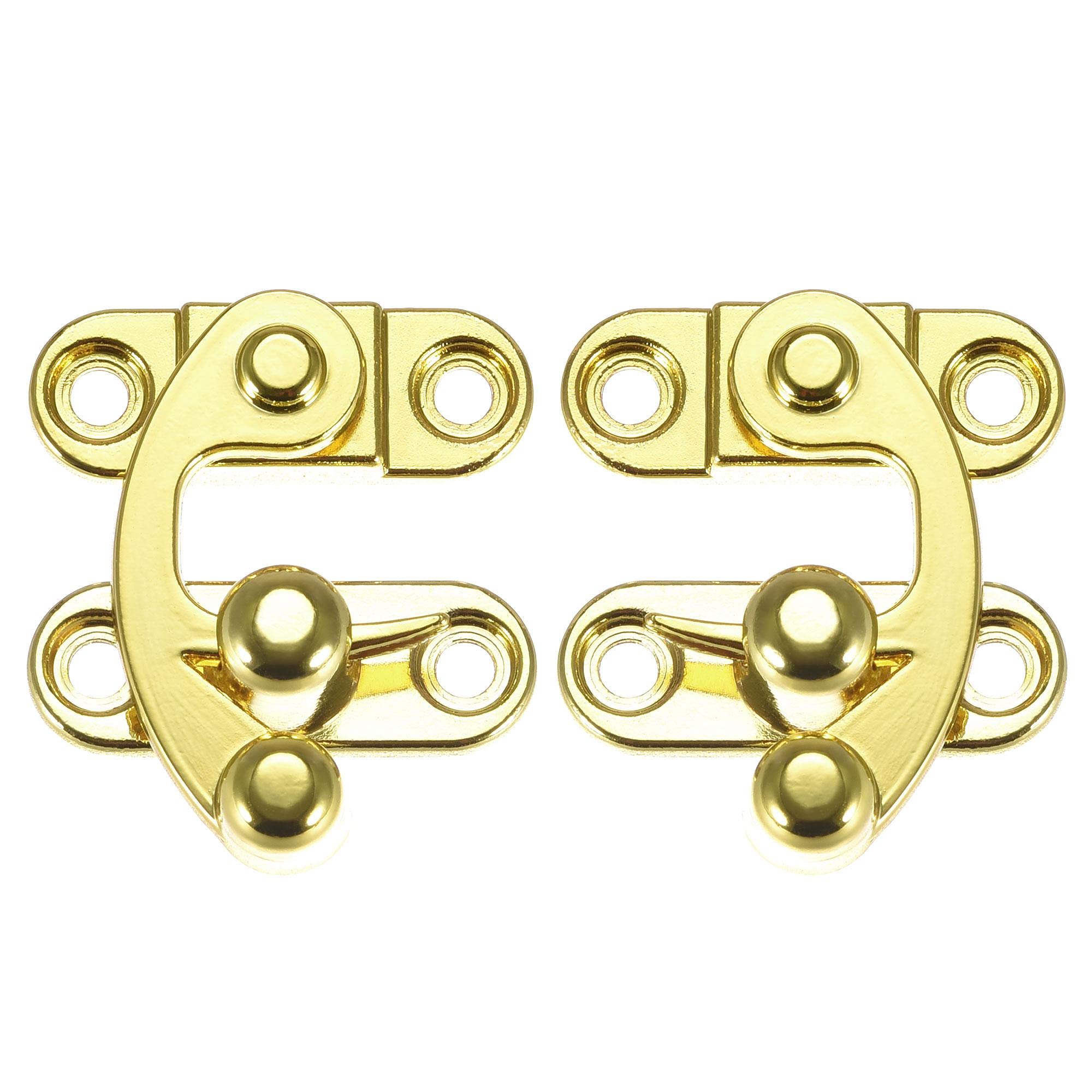 sourcing map Decorative Antique Right and Left Latch Hook Hasp Swing Arm Latch Gold Tone 1 Set