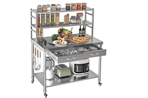 JFHID Stainless Steel Table with Shelves and Drawer 48"x24" Prep Table for Commercial Kitchen Steel Countertop with 2 Adjusta
