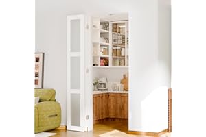 SOLRIG 180 Degree Bifold Door, for 30″x 80″Openings, White 3-Lite Frosted Folding Door with Hinges Hardware Set, Full Access Bifold Closet Doors Perfect for Room Dividers