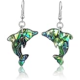 AeraVida Handmade Dolphin Dangle Earrings with Abalone Shell Inlay | Ocean-Inspired .925 Sterling Silver Animal Jewelry | Lightweight Fish Hook Pierced Earrings for Women