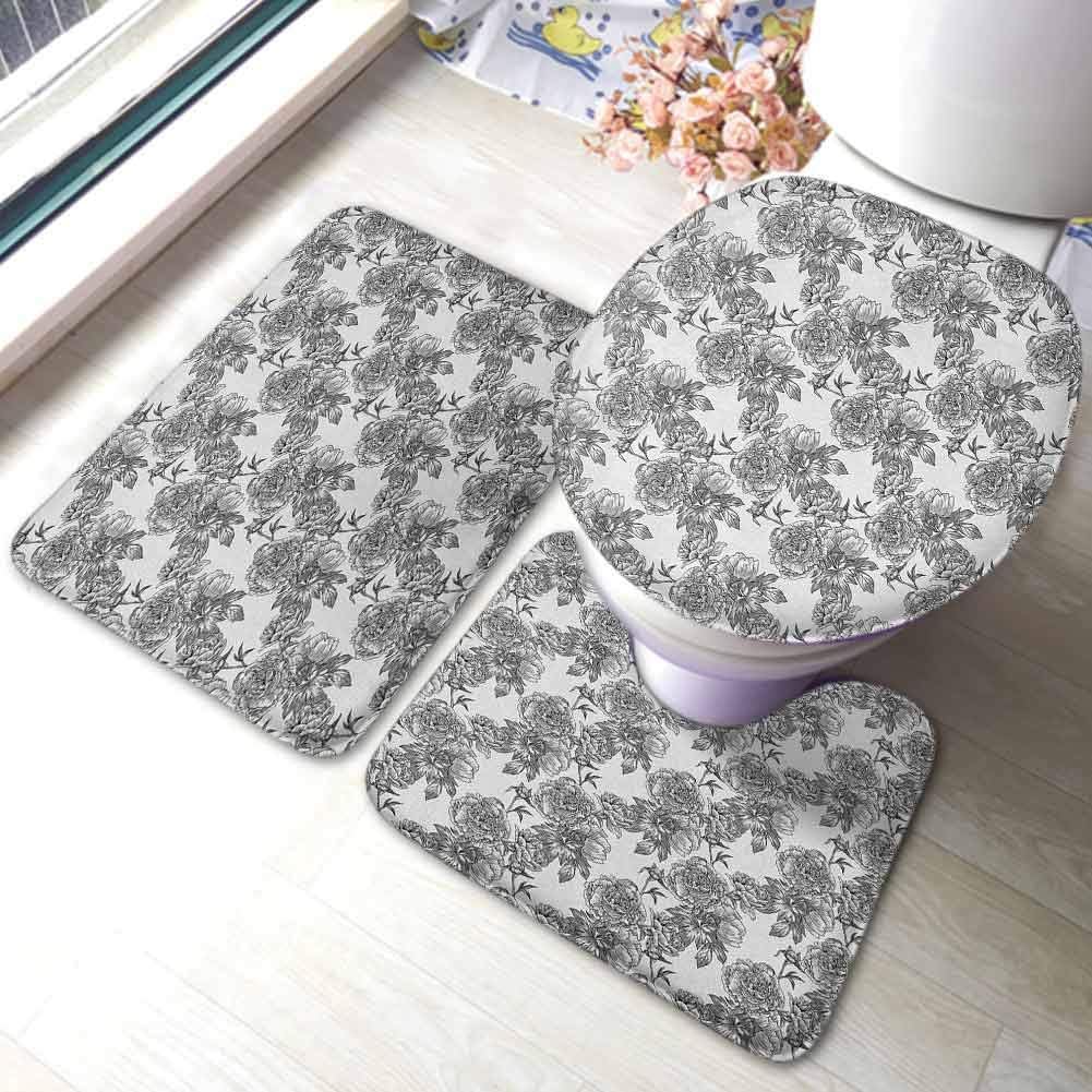 Floral Washable Bath Rug Set Plant Blossom Spring Season