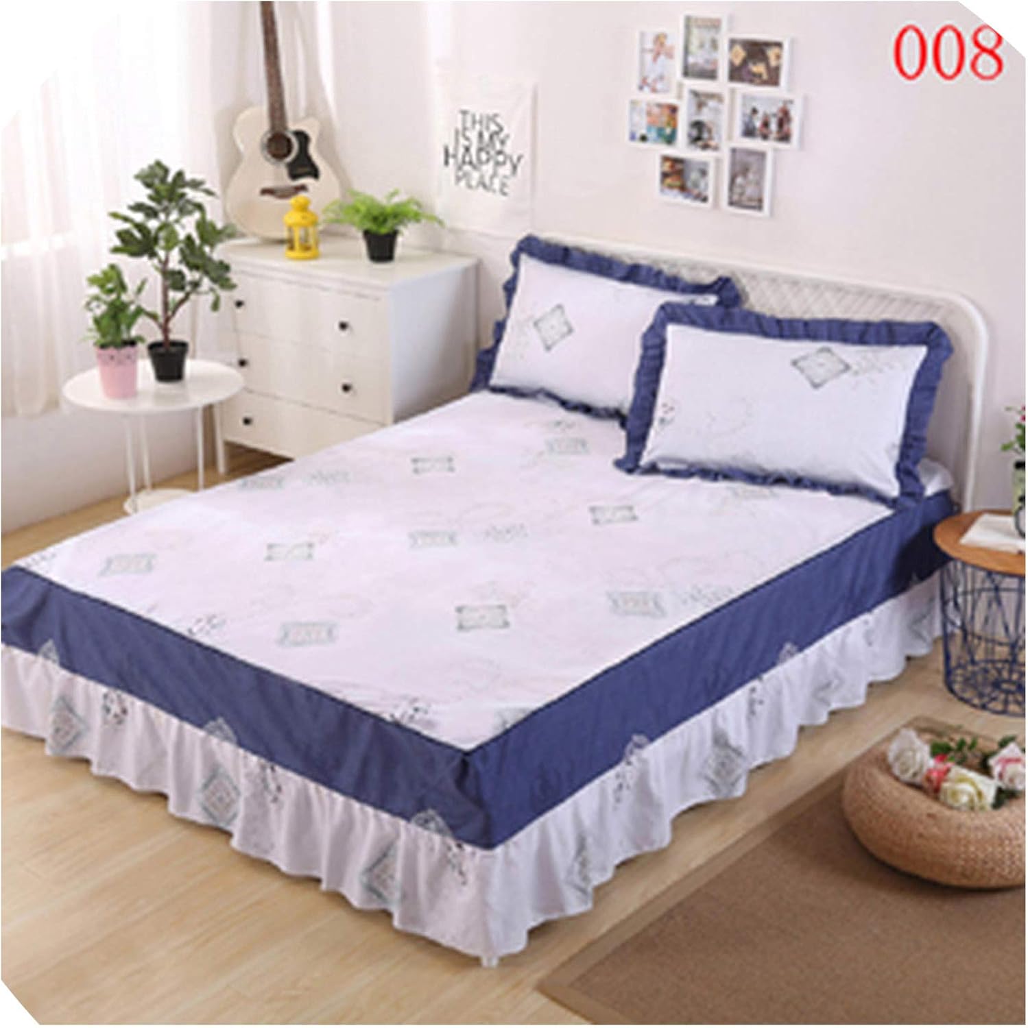 Striped Bedroom Bed Cover Cotton Bed Skirt Mattress Cover Petticoat Twin Full Queen