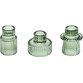 Vixdonos Taper Glass Candlestick Holders Tealight Candle Holders for Table Centerpieces, Wedding Decor and Dinner Party (3 Pcs, Green)