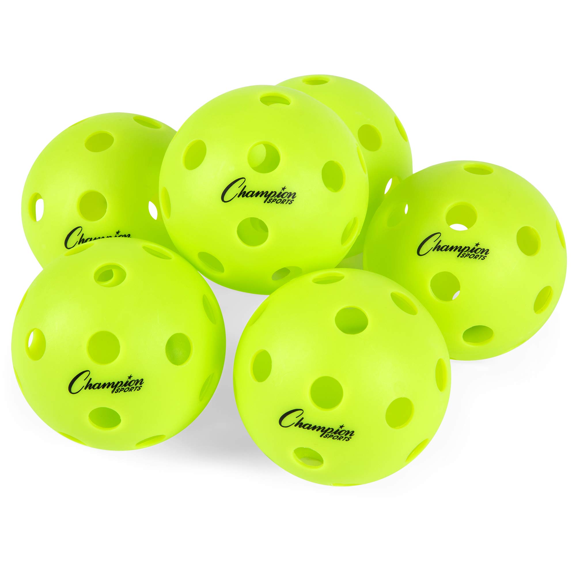 Champion Sports Indoor Pickleball Balls: USAPA Approved Official Size Tournament Pickleballs - Optic Yellow Pickleball Ball Set for Indoor Courts - 6 Pack
