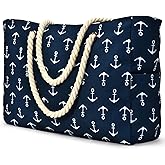 Becokan Beach Bag Large Beach Tote Bag for Women Waterproof Sandproof Swim Pool Bag With Zipper