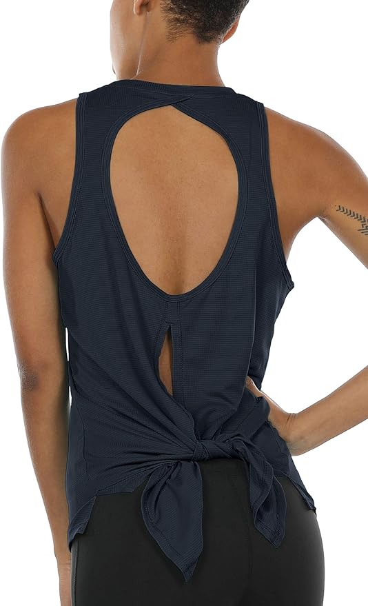 icyzone Women's Open Back Workout Tank Top Sleeveless Running Shirt