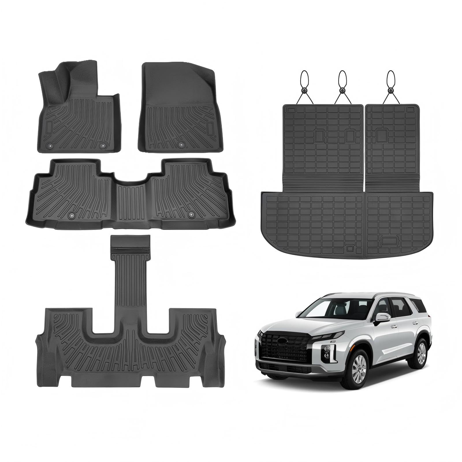 Floor Mats for Hyundai Palisade 2020-2025, Trunk Mat with Back Seat Cover for Palisade Accessories All Weather Cargo Liner 3 Rows Full Set Carpet Protection Image