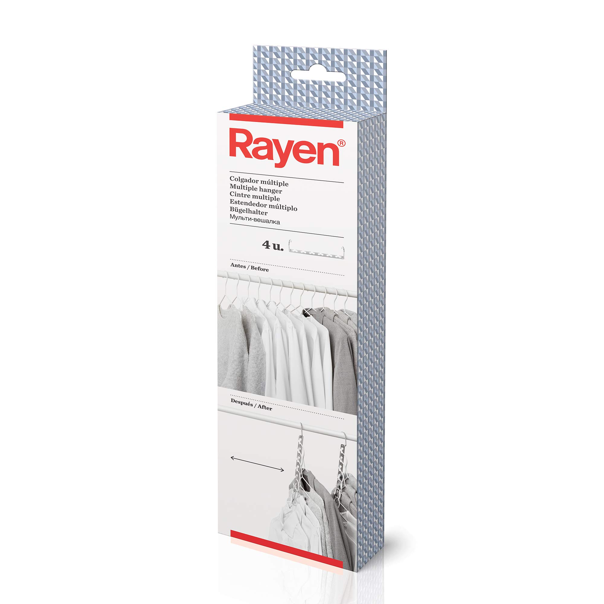 Rayen | Multiple hanger | Save space in the closet | Holds 6 conventional hangers | Does not wrinkle clothes | 4 units | H: 26 x 7 x 5 cm | V: 37 cm x 5 cm