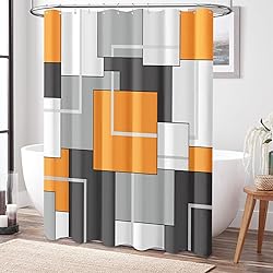 BTTN Orange Fabric Shower Curtain, Modern Geometric