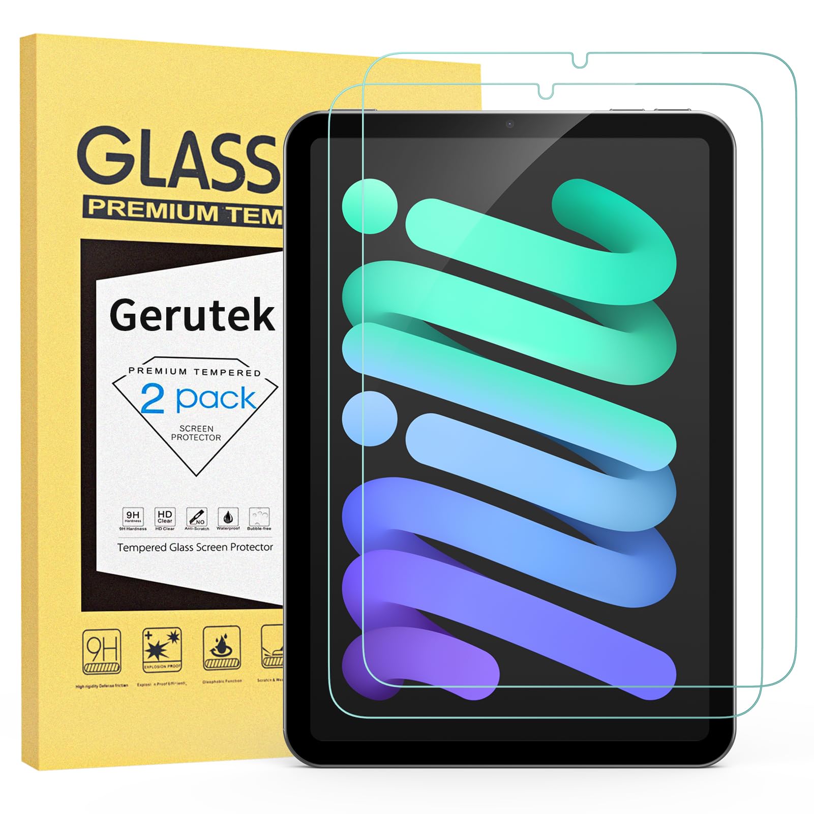 Gerutek Screen Protector for iPad Mini 7 (A17 Pro) 2024/ Mini 6 2023 8.3 inch, Tempered Glass Film Guard for iPad 7th/6th Generation mini [Ultra Clear] [Anti Scratch] Support Apple Pencil