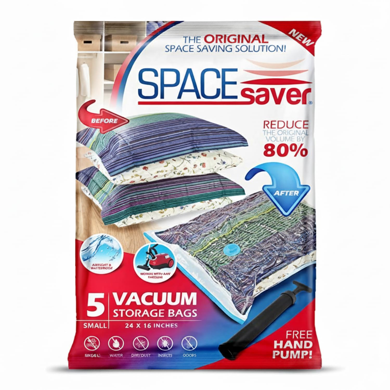 SpaceSaver Vacuum Storage Bags for Clothes and Bedding - Space Saver Pack With Pump (Small 5-Pack)