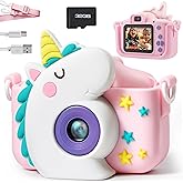 SYNCFUN Kids Camera, Birthday Gifts for Girls 3 4 5 6 7 8 Year Old, Unicorn Toys Selfie Toddler Toy, 1080P HD Selfie Digital Video Camera with 32GB SD Card (Unicorn)