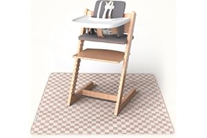 Tiny Twinkle Splat Mat for Under High Chair or Table | 44" x 44" Waterproof & Mess-Proof High Chair Mat for Baby, Machine Washable for Mealtime or Art(Beige Checkers)