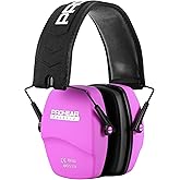PROHEAR 016 Ear Protection Safety Earmuffs for Shooting, NRR 26dB Noise Reduction Slim Passive Hearing Protector with Low-Profile Earcups, Compact Foldable Ear Defenders for Gun Range, Hunting (Pink)