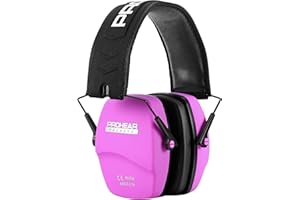 PROHEAR 016 Ear Protection Safety Earmuffs for Shooting, NRR 26dB Noise Reduction Slim Passive Hearing Protector with Low-Profile Earcups, Compact Foldable Ear Defenders for Gun Range, Hunting (Pink)