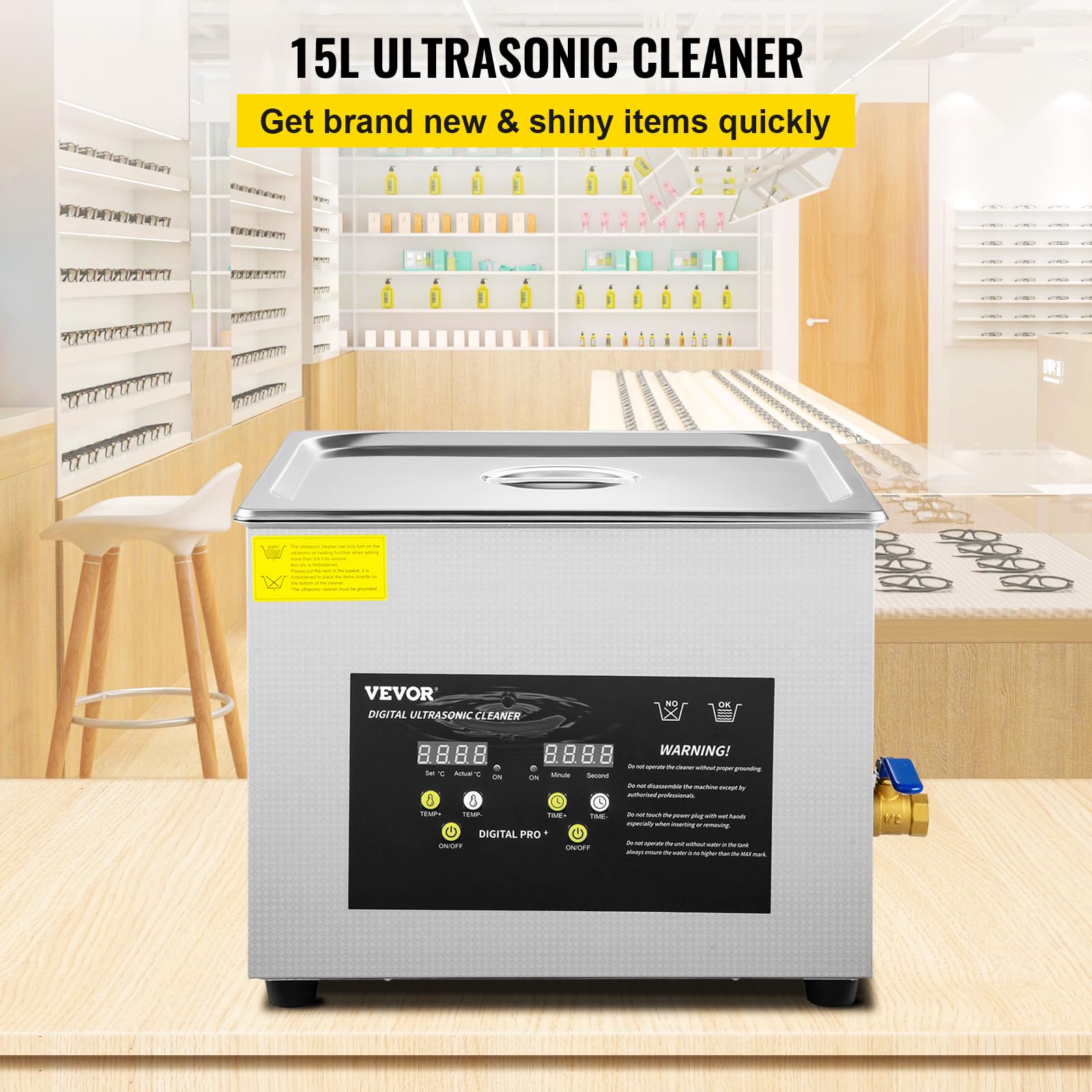 VEVOR 15 L Ultraschallreiniger (600 W Heizung, 360 W Ultraschall) Professioneller digitaler Labor-Ultraschall-Teilereiniger mit Heizungstimer für die Reinigung von Glaszahninstrumenten 2