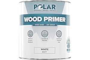 POLAR SPECIALIST COATINGS Polar Wood Primer - 33 Fl Oz - Matte White Finish - Water-Based Primer Paint for Interior & Exterior Wood Surfaces & Painted Surfaces - Strong Weather-Resistant Adhesion - Roller & Brush-On