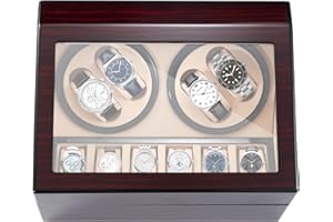 NOSTHEART Watch Winder for Automatic Watches, 4+6 Watch Winder Storage Display Box with Wood Shell Piano Finish Japanese Quiet Motor, Flexible Watch Pillows, Watch Case for Man and Woman's Watches Ac Adapter